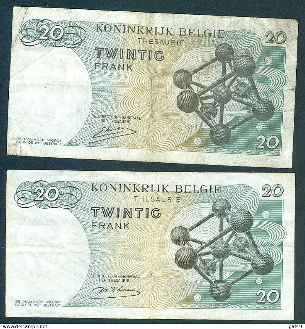 Belgique 2 Billets 20 Francs 15.06.64 Servi Bon état Signatures Différentes 2 Scans - Other & Unclassified