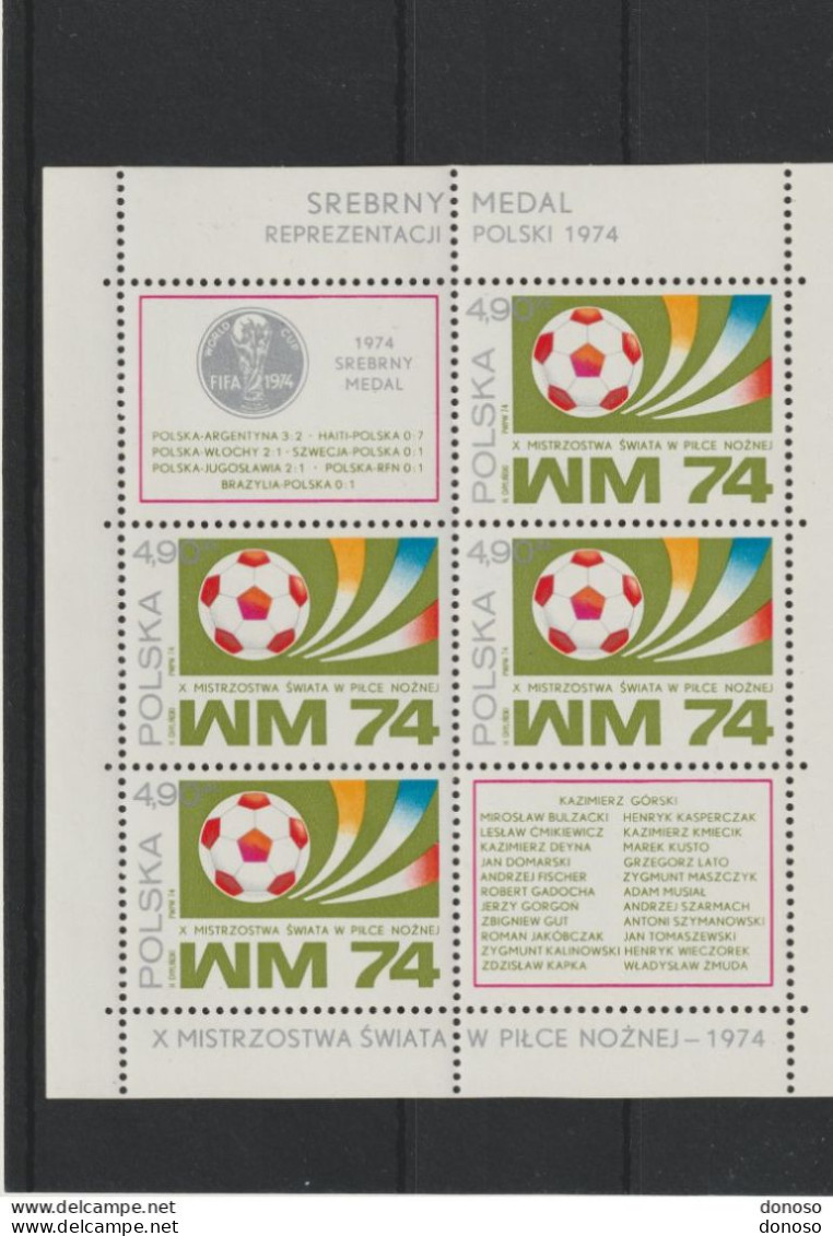 POLOGNE 1974 Coupe Du Monde De Football Yvert BF 66, Michel Block 60 NEUF** MNH Cote 7 Euros - Blocks & Sheetlets & Panes