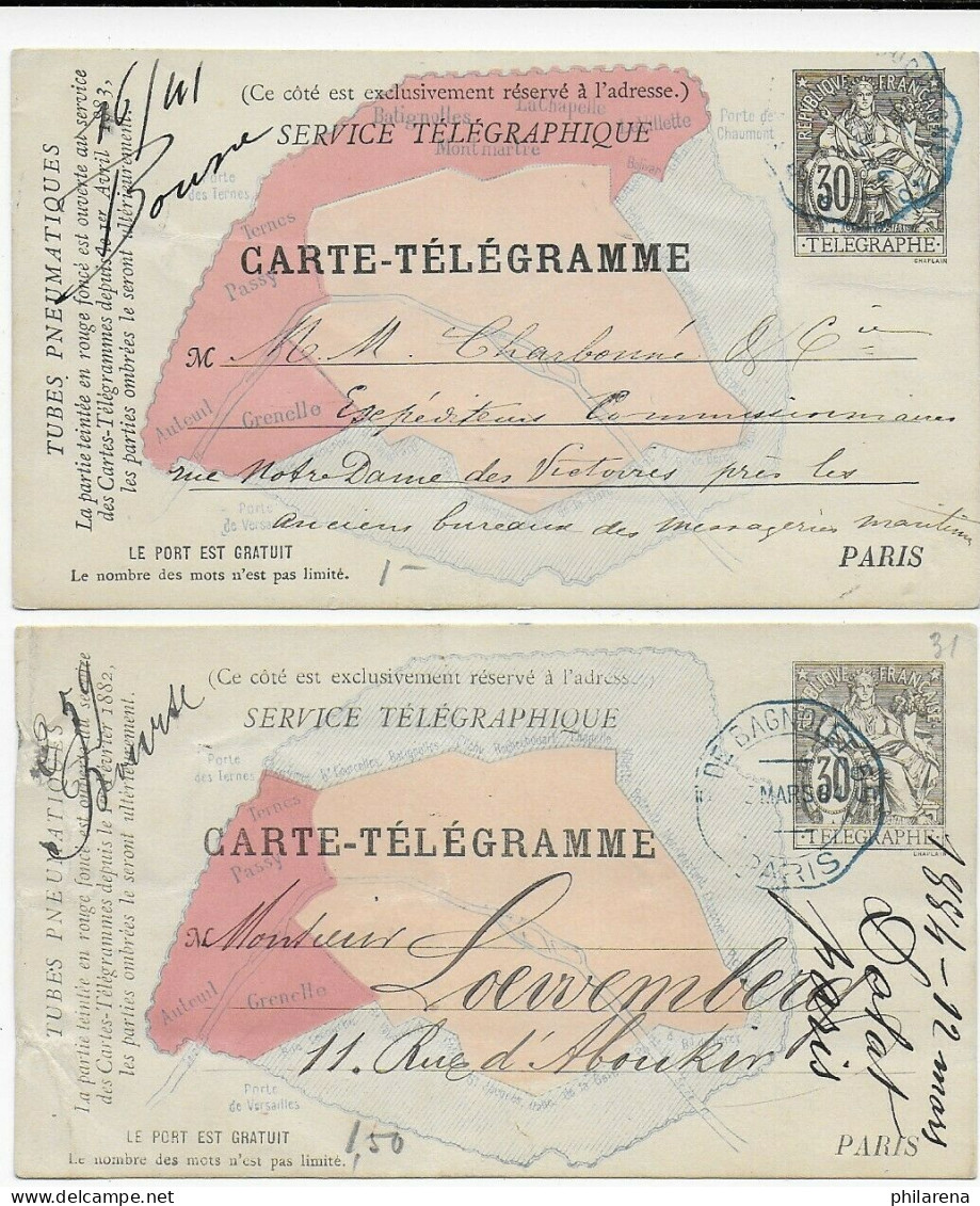 2x Carte-Télégramme, 1884, Paris To Loewemberg,  - Autres & Non Classés