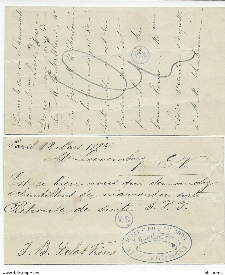 2x Carte-Télégramme, 1884, Paris To Loewemberg,  - Autres & Non Classés