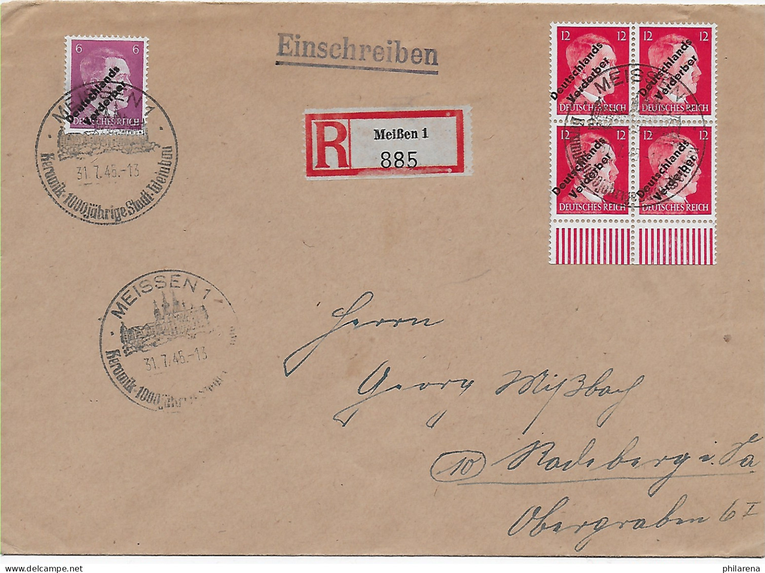 Meißen, Einschreiben 1945 Nach Radeberg - Cartas & Documentos