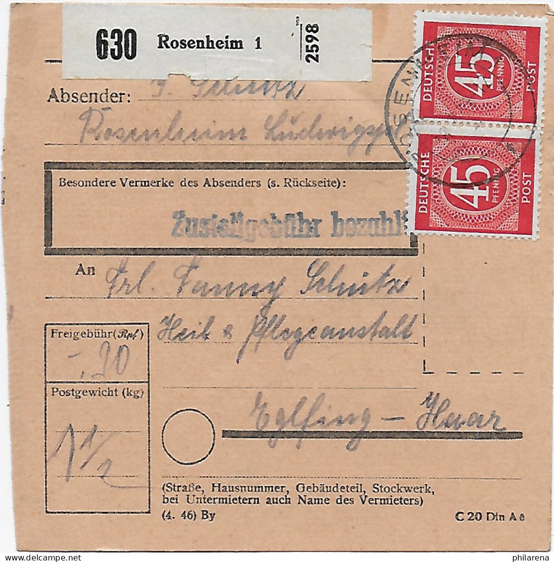 Paketkarte Rosenheim Nach Eglfing-Haar, 1948, MeF - Brieven En Documenten