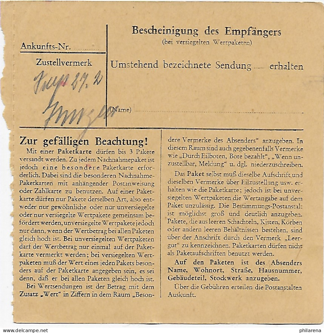 Paketkarte Miesbach, Leistungamt Nach Hohenthann, 1948, EF - Brieven En Documenten
