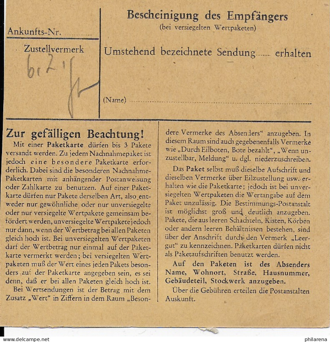 Paketkarte München Nach Söhl/Schönau EF 1948 - Lettres & Documents