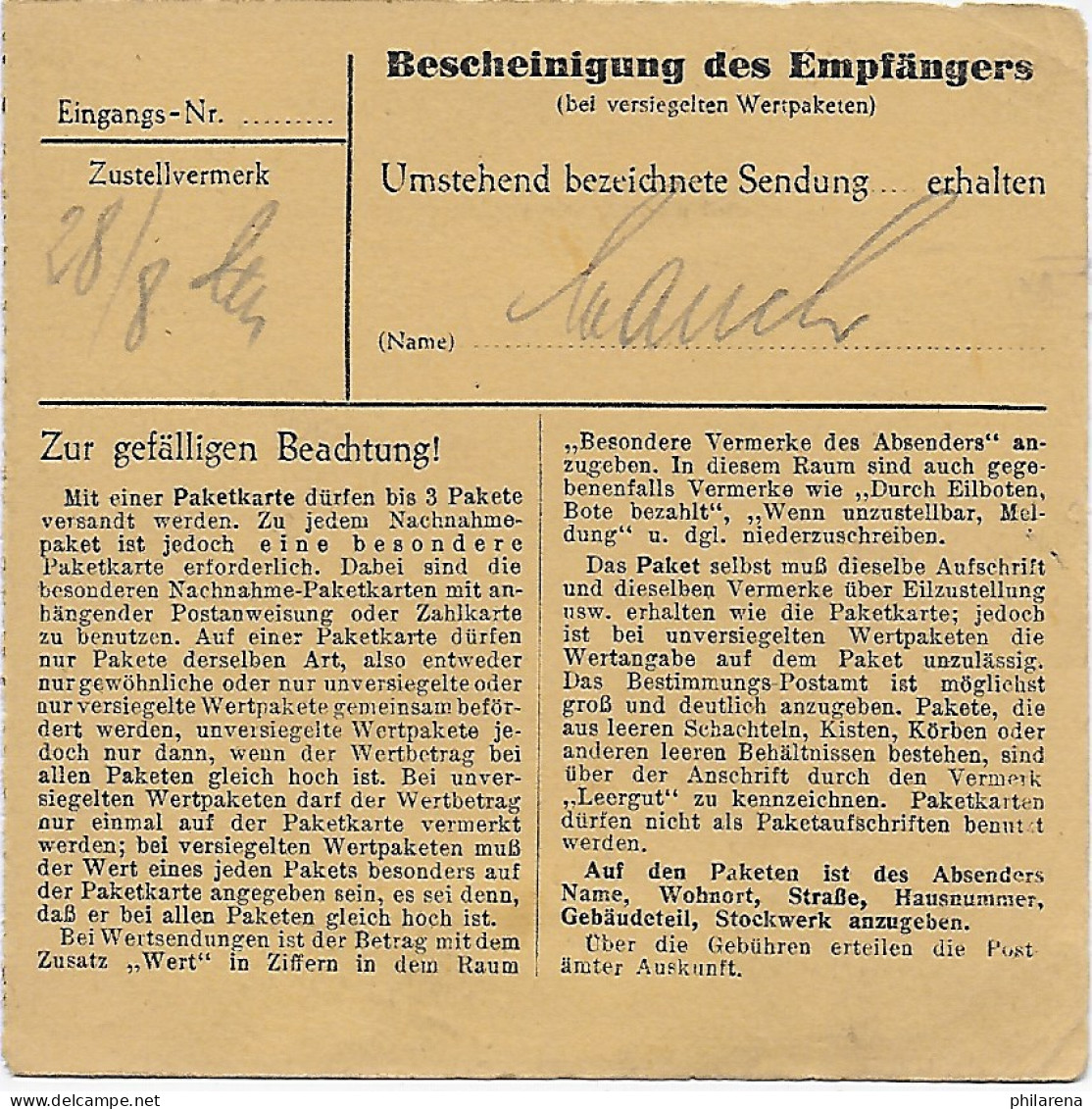 Paketkarte Vaihingen Nach Bad Aibling, 1947, MeF - Brieven En Documenten