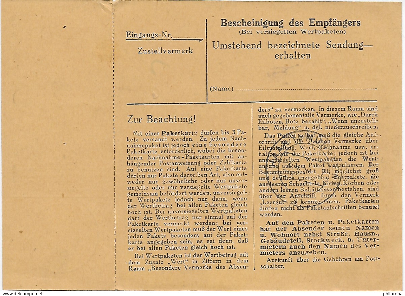 Paketkarte Rosenheim Nach Egelfing Bei München, 1948, MeF - Brieven En Documenten