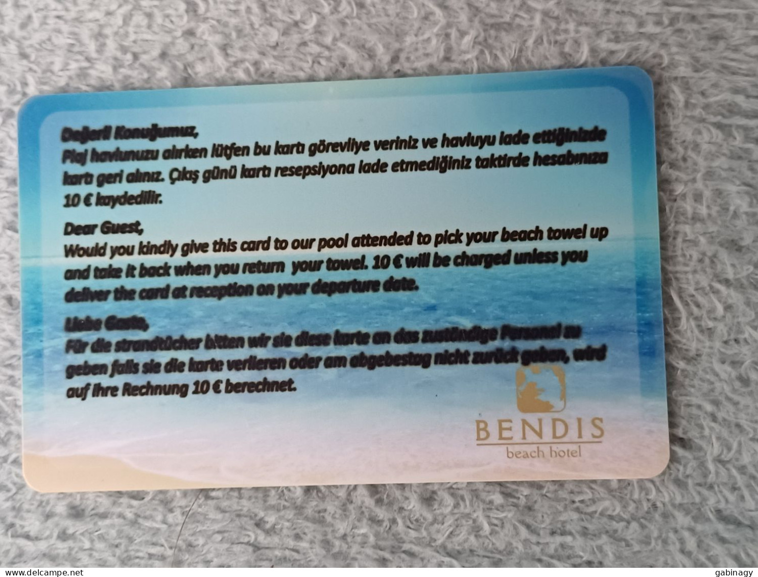 HOTEL KEYS - 2626 - TURKEY - BENDIS BEACH HOTEL - Hotelkarten