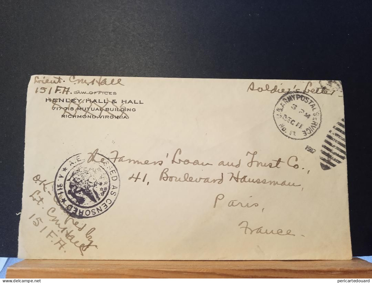 USA POSTAL SERVICE, Décembre 1911, Passed By Censor N°A.211 Pour Paris - Briefe U. Dokumente