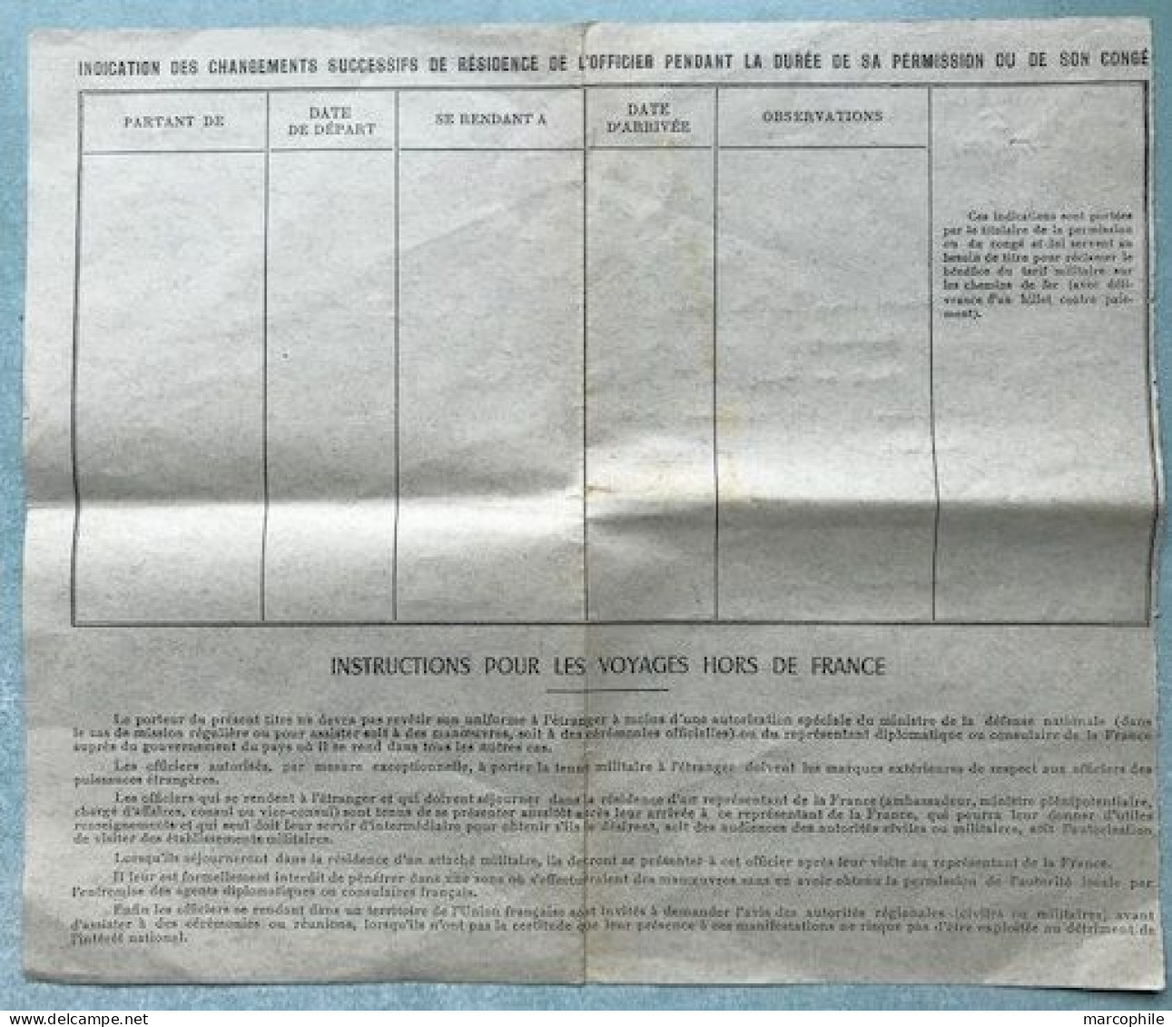MILITARIA - SARREBOURG - MOSELLE / 1958 TITRE DE PERMISSION D' OFFICIER DU CIR # 2 (ref 8019) - Documents