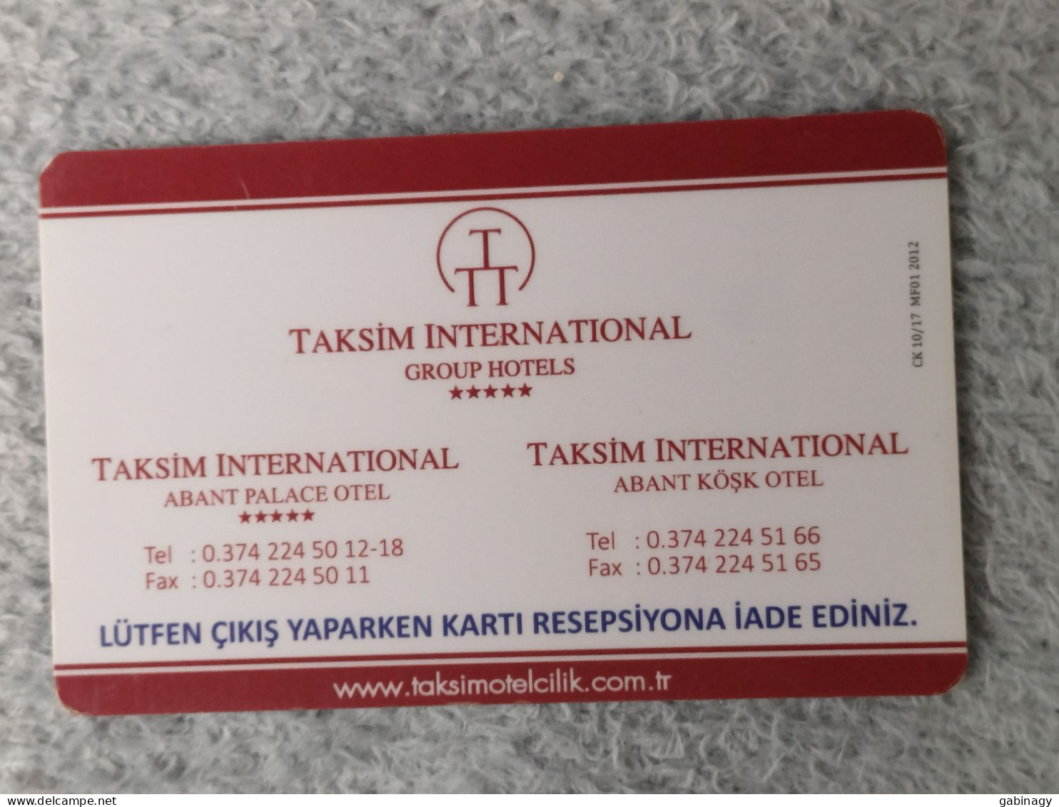 HOTEL KEYS - 2627 - TURKEY - TAKSIM INTERNATIONAL HOTELS - ABANT PALACE OTELI - Hotelkarten