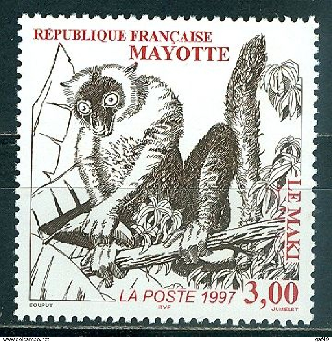 Mayotte Faune Singe Le Maki N° Y&T 46 Neuf Sans Charnière Très Frais - Singes