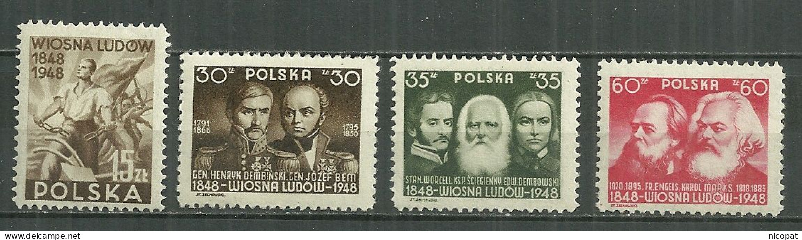 POLAND MNH ** 509-512 Centenaire De La Révolution De 1848 Engels Marx Généraux Dembowski Bem - Neufs