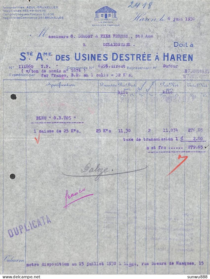 Haren - SA Des Usines Destrée 1930 - 1900 – 1949