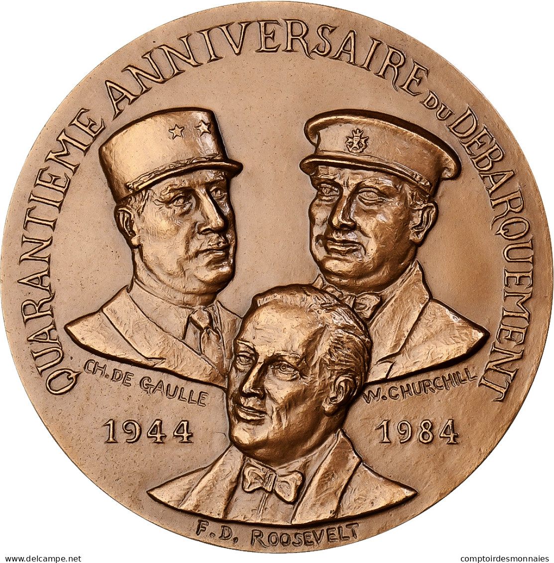 France, Médaille, 40ème Anniversaire Du Débarquement, 1984, Bronze, Tschudin - Other & Unclassified