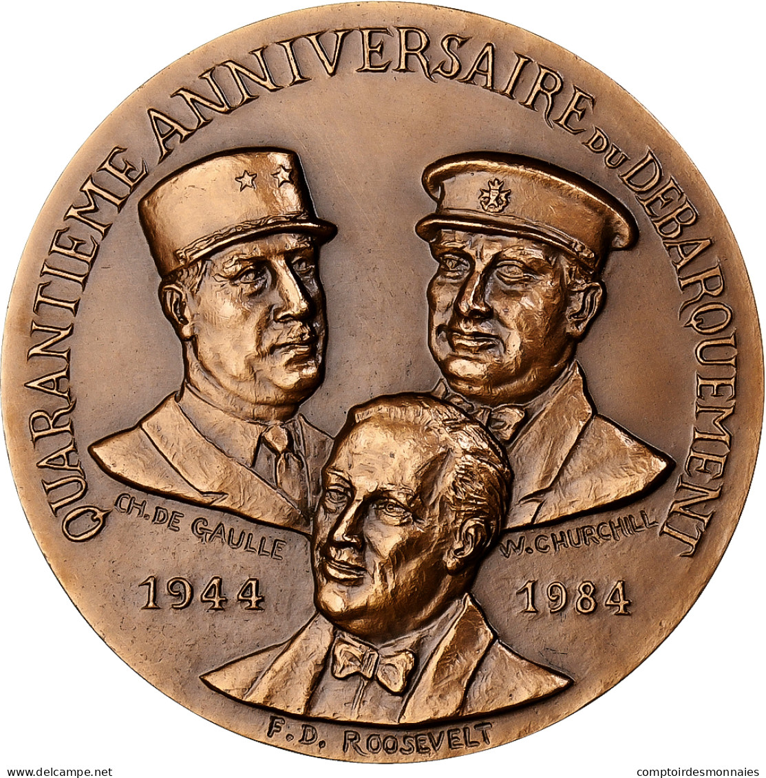 France, Médaille, 40ème Anniversaire Du Débarquement, 1984, Bronze, Tschudin - Autres & Non Classés