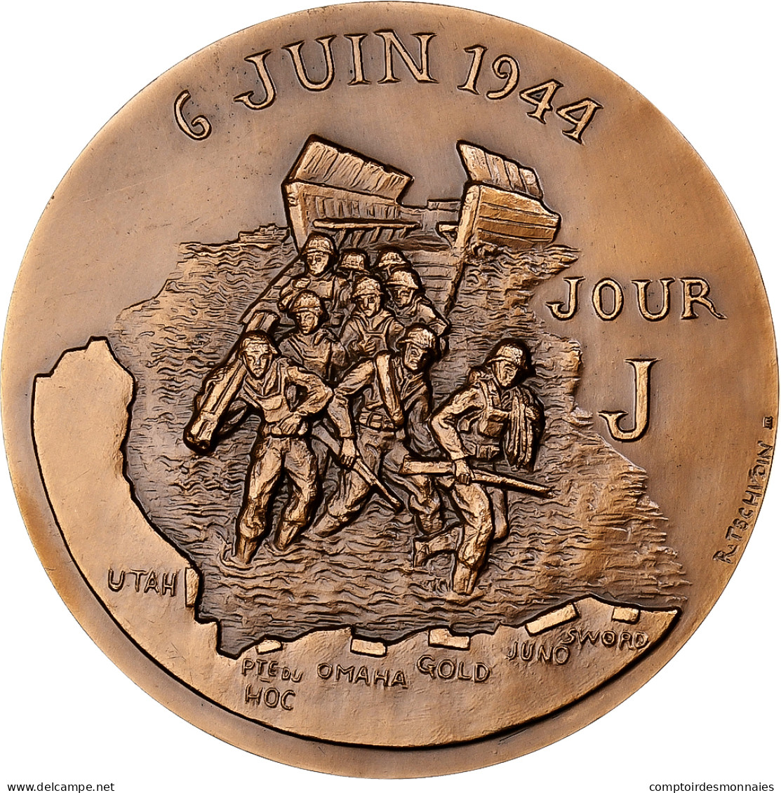France, Médaille, 40ème Anniversaire Du Débarquement, 1984, Bronze, Tschudin - Sonstige & Ohne Zuordnung