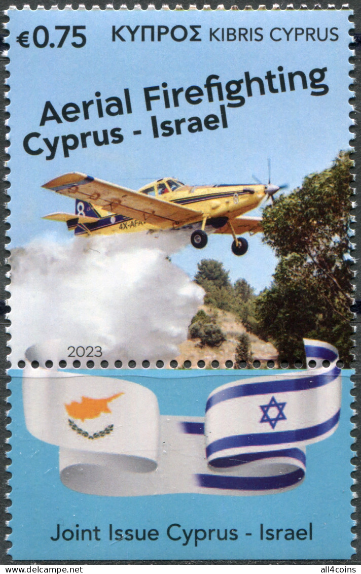 Cyprus 2023. Aerial Firefighting (I) (MNH OG) Block Of 1 Stamp And 1 Label - Nuovi
