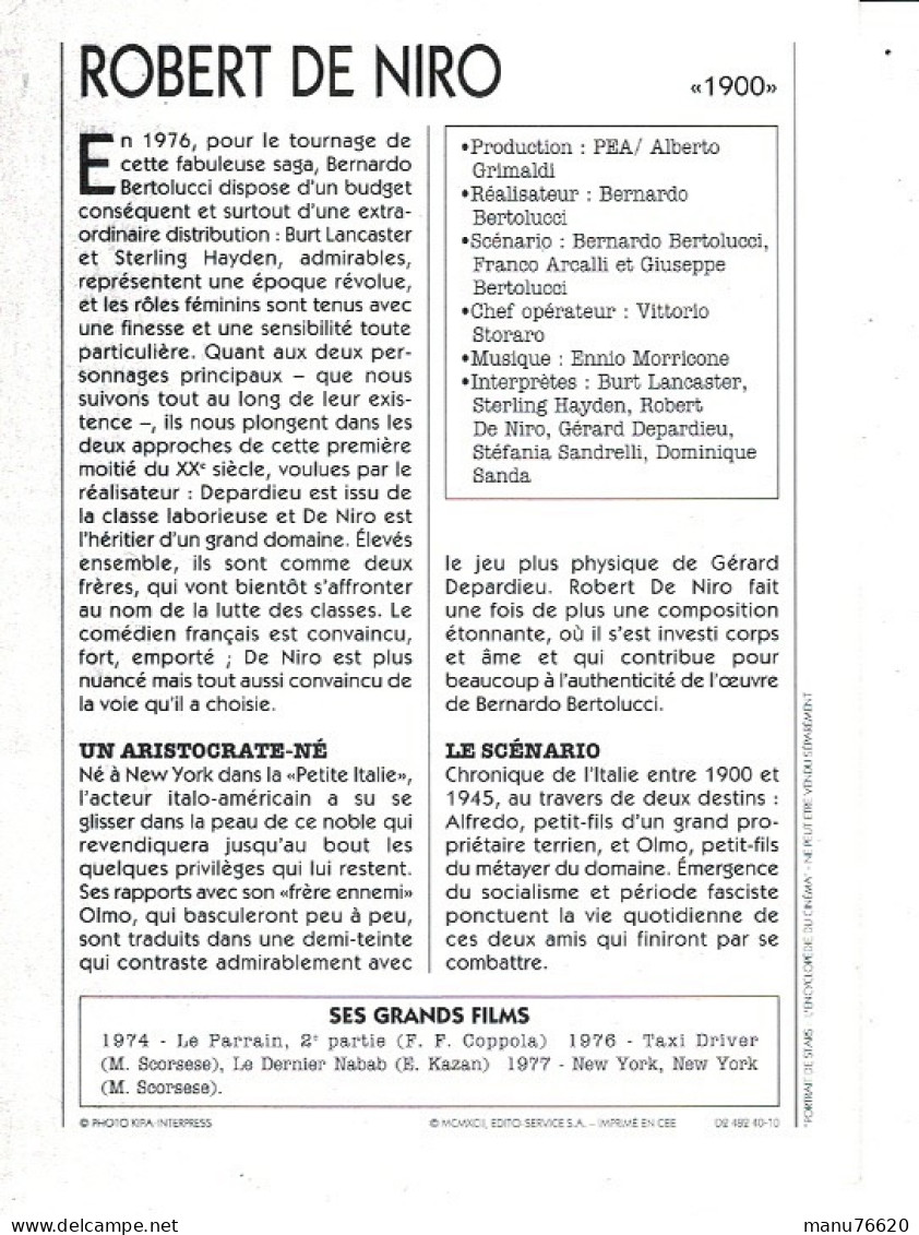 Ref 2 - Photo L'encyclopédie Du Cinéma : Robert De Niro - Italie . - Europa