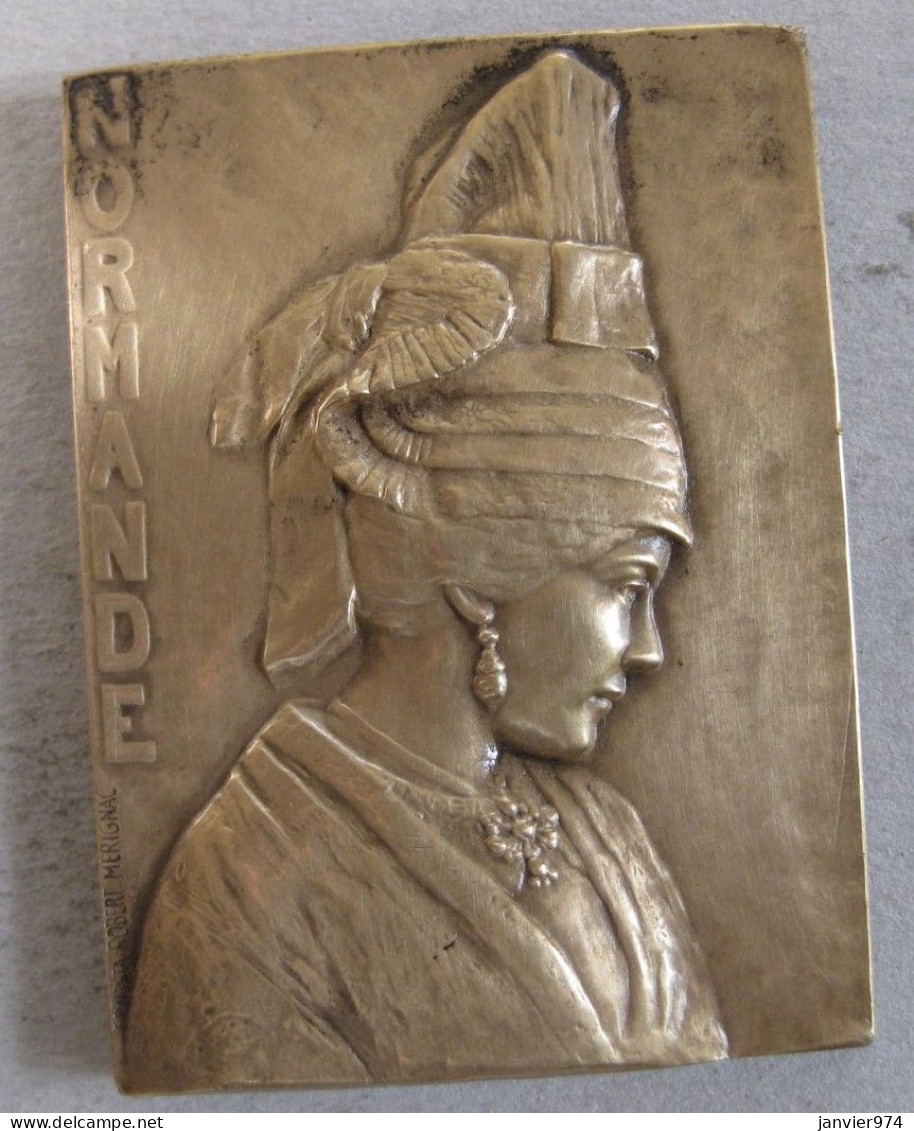 Plaquette En Bronze , La Normande , Coiffe Traditionnelle, Par Ernesta Robert Mérignac - Andere & Zonder Classificatie