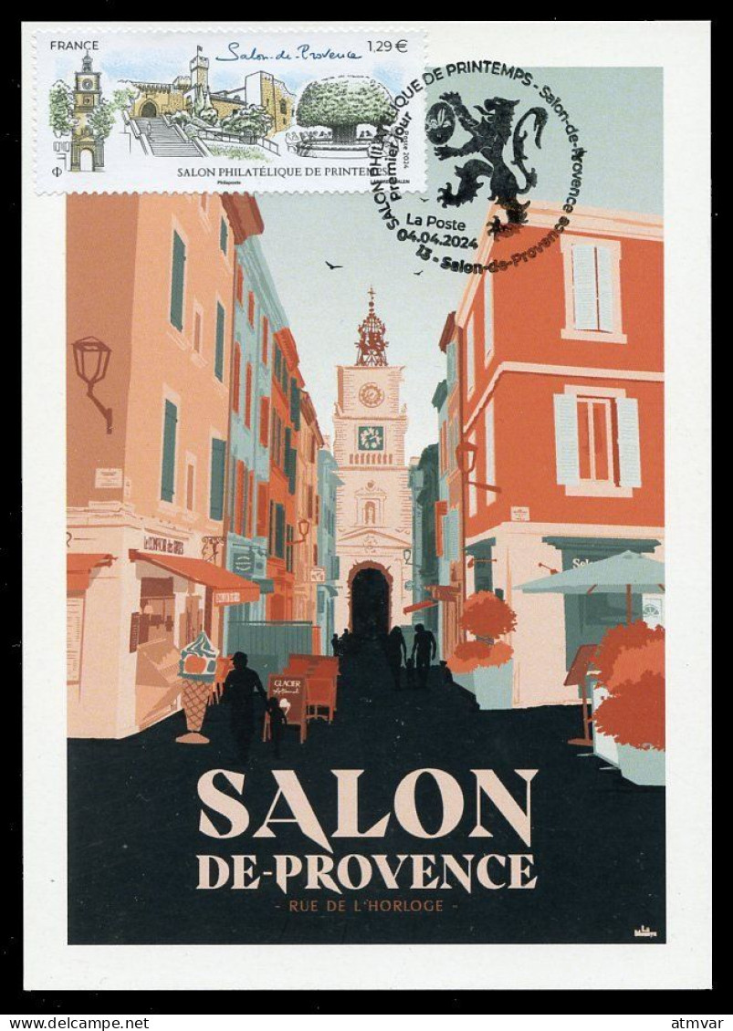 FRANCE (2024) Carte Maximum Card - Salon Philatélique De Printemps Salon-de-Provence - Tour De L'horloge, Blason - 2020-…