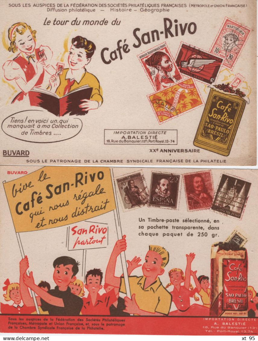 Lot De 2 Buvards - Cafe San Rivo - Timbres Philatelie Collection - Koffie En Thee