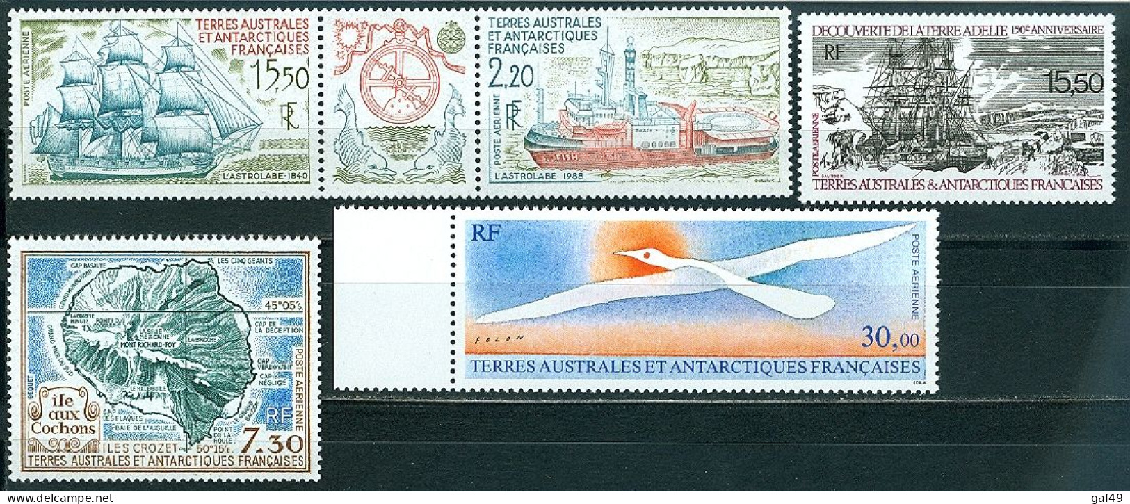 TAAF  1990 Poste Aérienne N° Y&T 110 à 114 Dont Triptyque N° 113A. Neuf Sans Charnière Très Frais - Posta Aerea