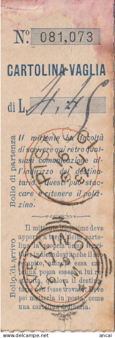Italy. A210. Picerno. 1897. Annullo Grande Cerchio PICERNO + AVELLLINO Tondo Riquadrato, Su Cartolina - Vaglia - Ungebraucht