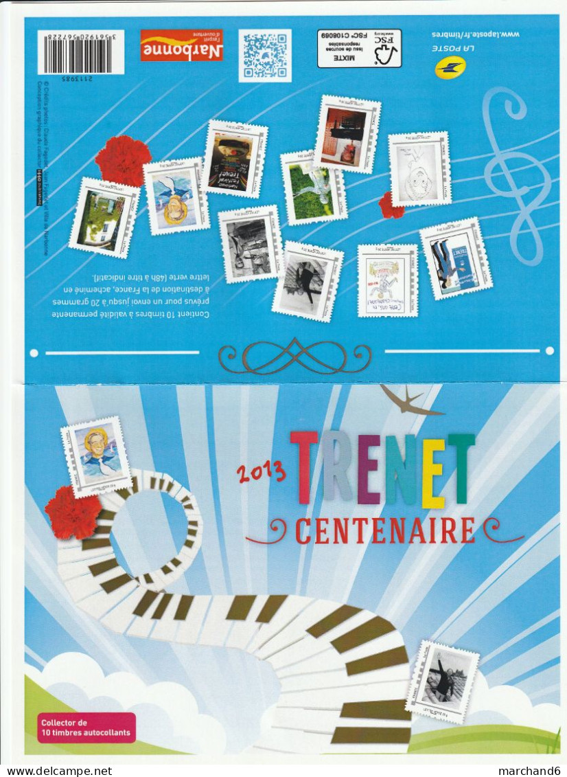 Feuillet Collector Charles Trenet & Narbonne Centenaire France 2013 IDT L V 20gr 10 Timbres Autoadhésifs N°222 - Collectors