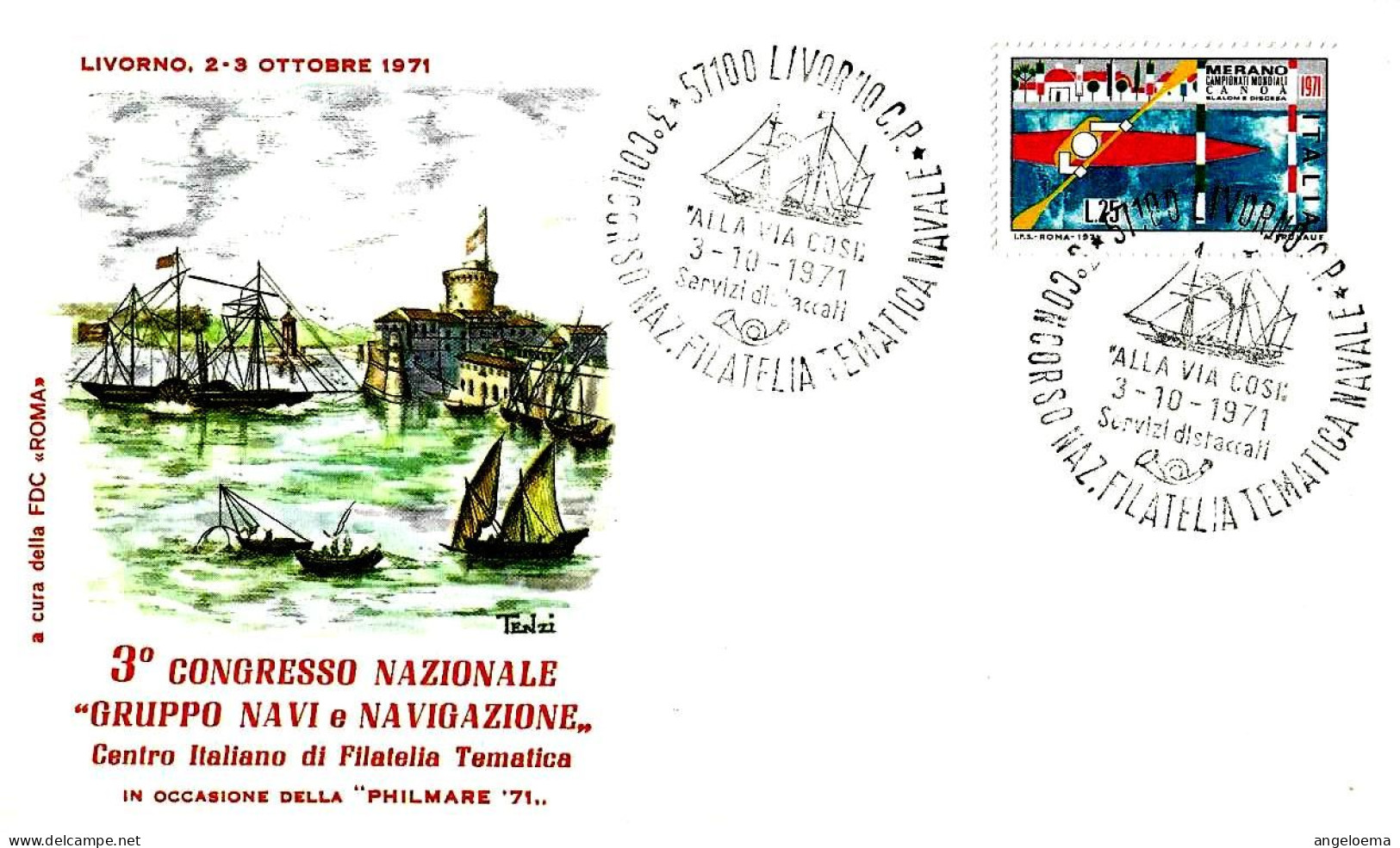 ITALIA ITALY- 1971 LIVORNO Philmare - 3° Congresso Filatelico Tematica Navale (veliero) Su Busta Speciale Roma - 3030 - Maritiem