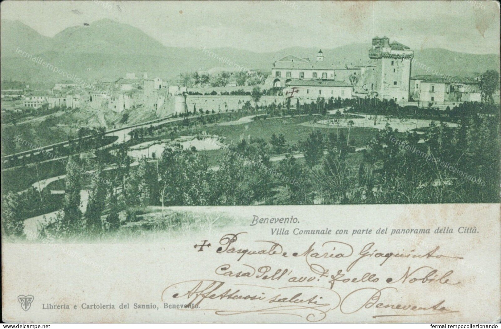 Cr156 Cartolina Benevento Citta' Villa Comunale Con Parte Del Panorama 1901 - Benevento