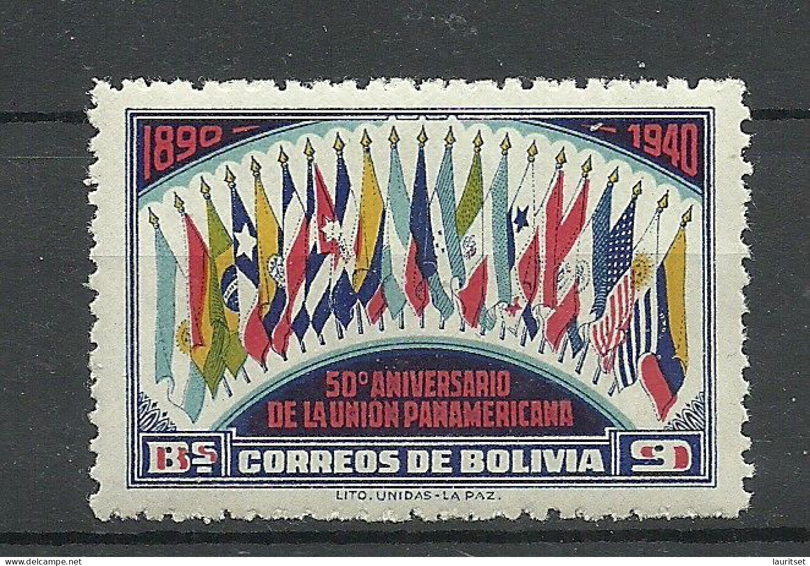 BOLIVIA 1940 Michel 320 MNH Flags Flaggen Pan-American Union - Francobolli