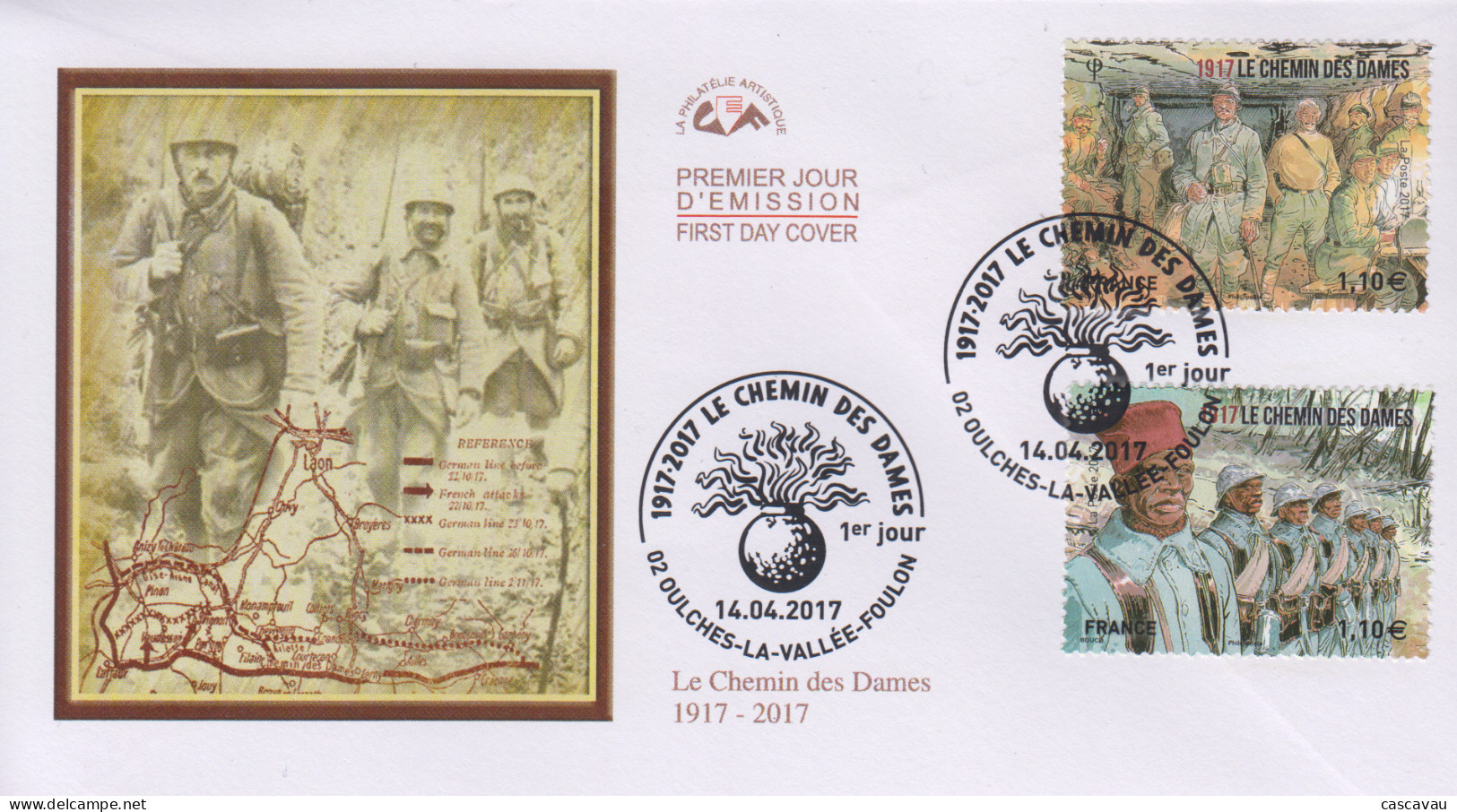 Enveloppe  FDC  1er  Jour    FRANCE     LE  CHEMIN  DES  DAMES     OULCHES - LA  VALLEE - FOULON    2017 - 2010-2019