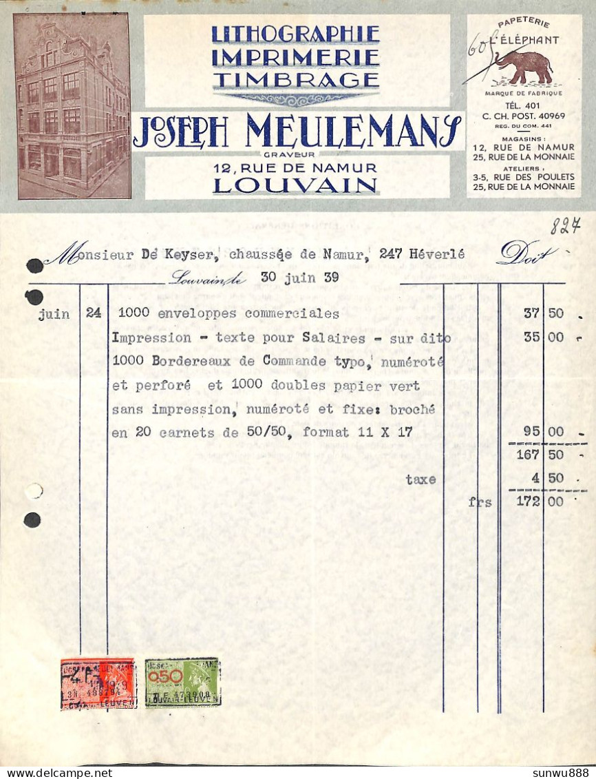 Louvain Leuven - Litho Imprimerie Joseph Meulemans - L'Eléphant 1939 - 1900 – 1949