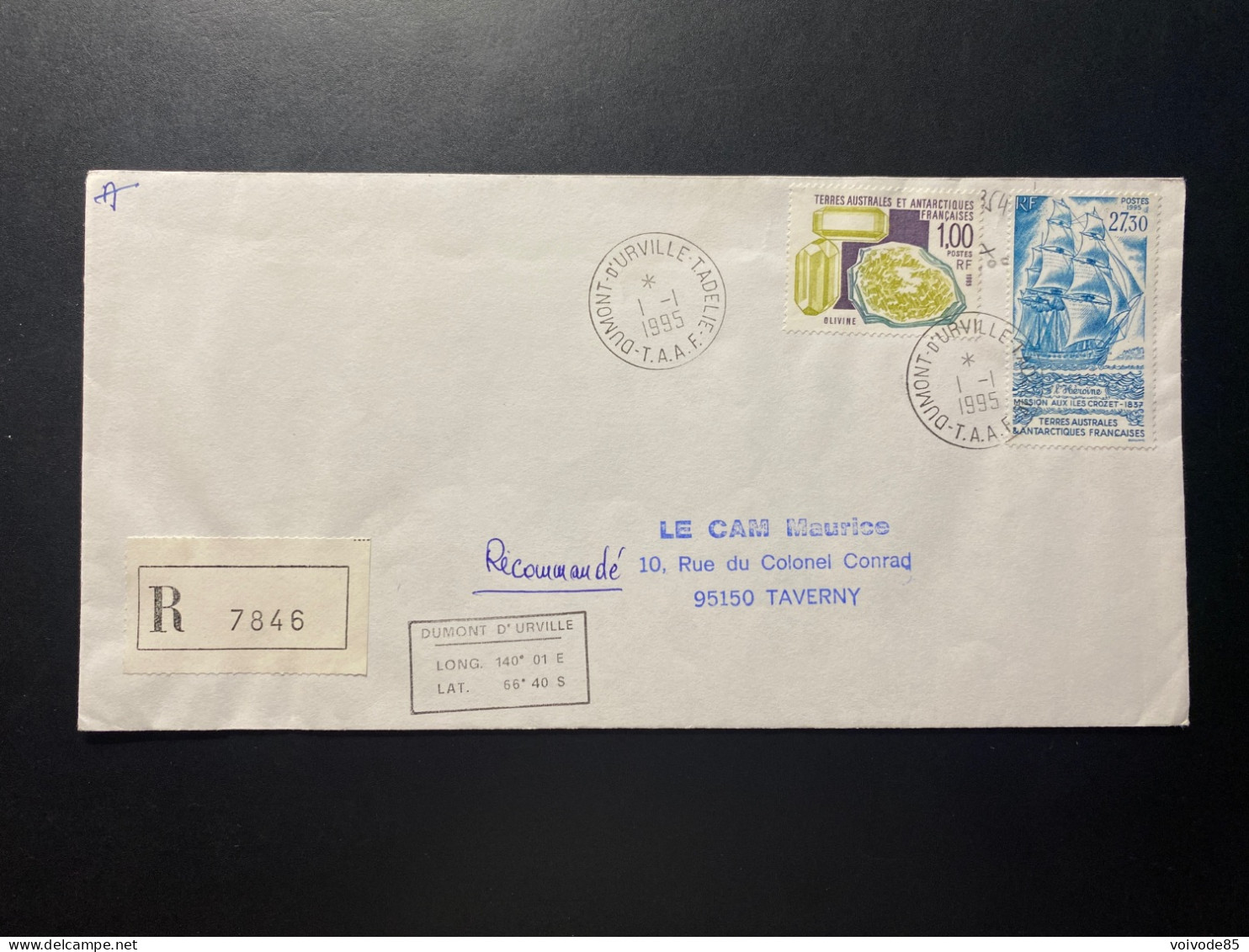 Lettre "TAAF" - 01/01/1995 - 195 - 202 - TAAF - Terre Adélie - Bateaux - Minéraux - Briefe U. Dokumente