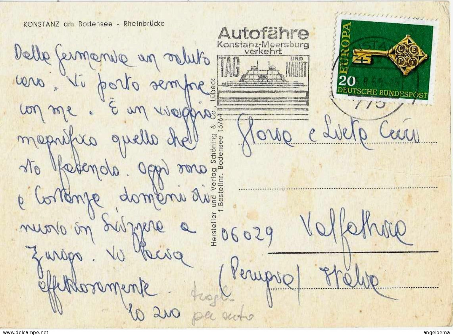 GERMANIA GERMANY - 1969 KONSTANZ Traghetto Per Auto Annullo A Targhetta Su Cartolina Illustrata - 5868 - Schiffahrt
