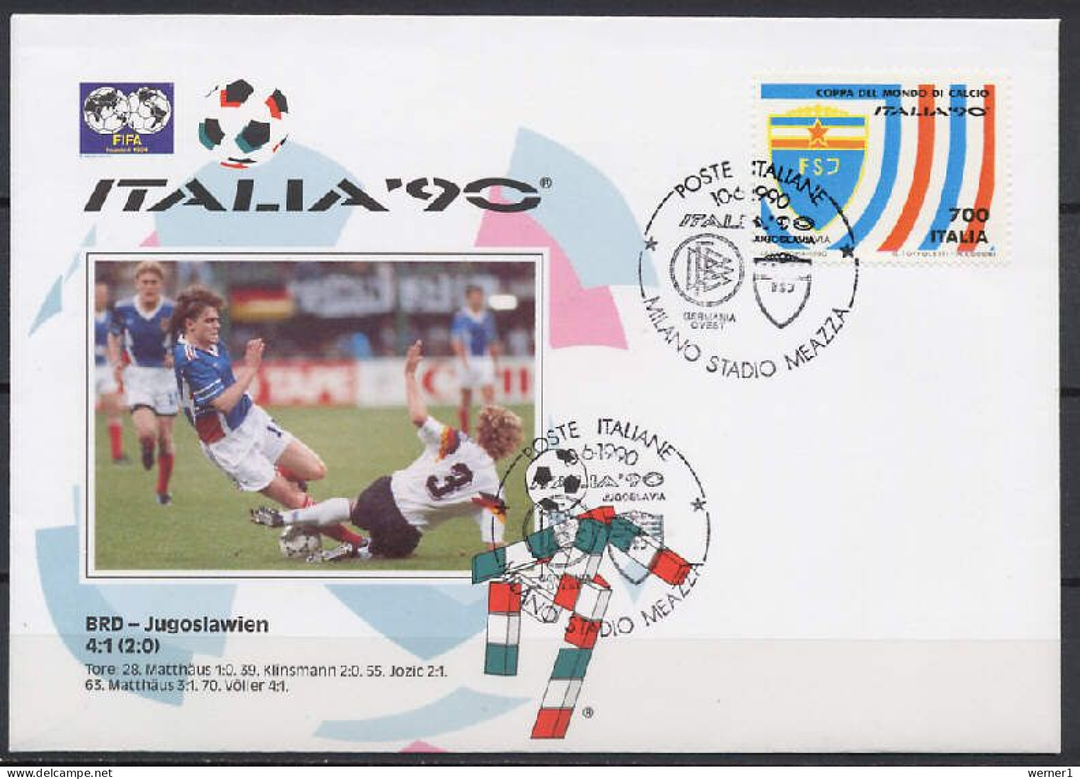 Italy 1990 Football Soccer World Cup Commemorative Cover Match Germany - Yugoslavia 4 : 1 - 1990 – Italien