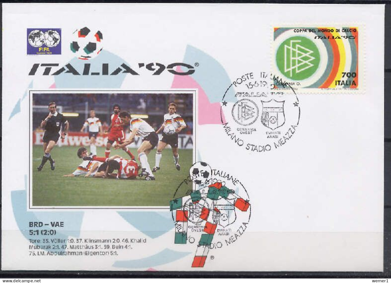 Italy 1990 Football Soccer World Cup Commemorative Cover Match Germany - United Arab Emirates 5 : 1 - 1990 – Italië