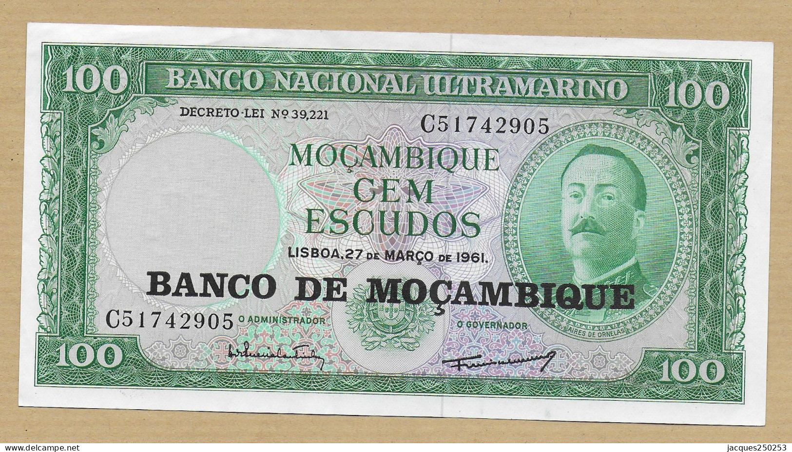 100 ESCUDOS 1961 NEUF - Mozambique
