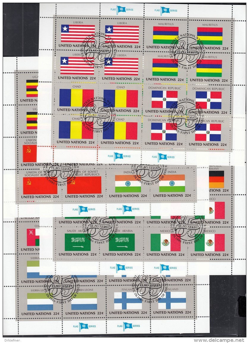 UNO NEW YORK, 472-487, Kleinbogensatz (4x4), Gestempelt, Flaggen, 1985 - Blokken & Velletjes
