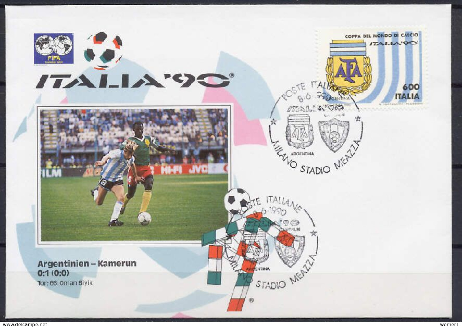 Italy 1990 Football Soccer World Cup Commemorative Cover Match Argentina - Cameroon 0 : 1 - 1990 – Italië