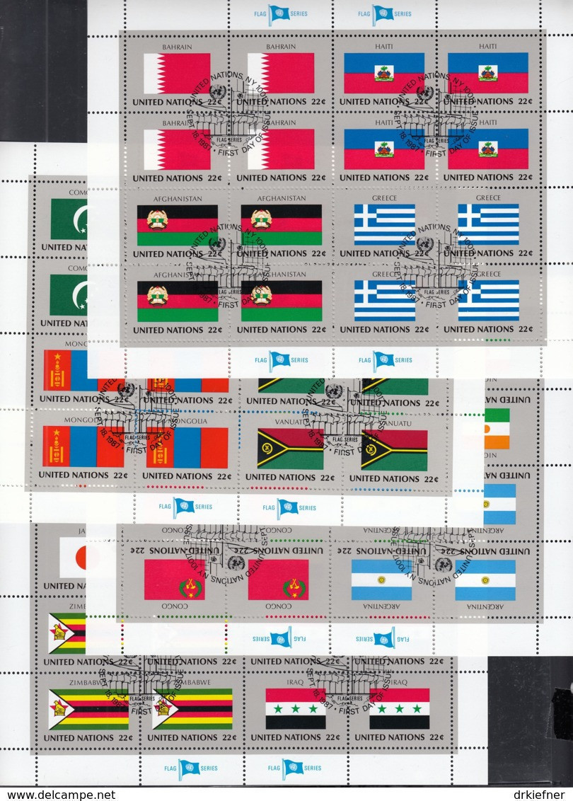 UNO NEW YORK 524-539, 4 Kleinbogen, Gestempelt, Flaggen 1987 - Blocchi & Foglietti