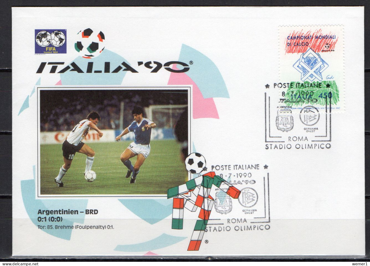 Italy 1990 Football Soccer World Cup Commemorative Cover Final Match Argentina - Germany 0 : 1 - 1990 – Italy