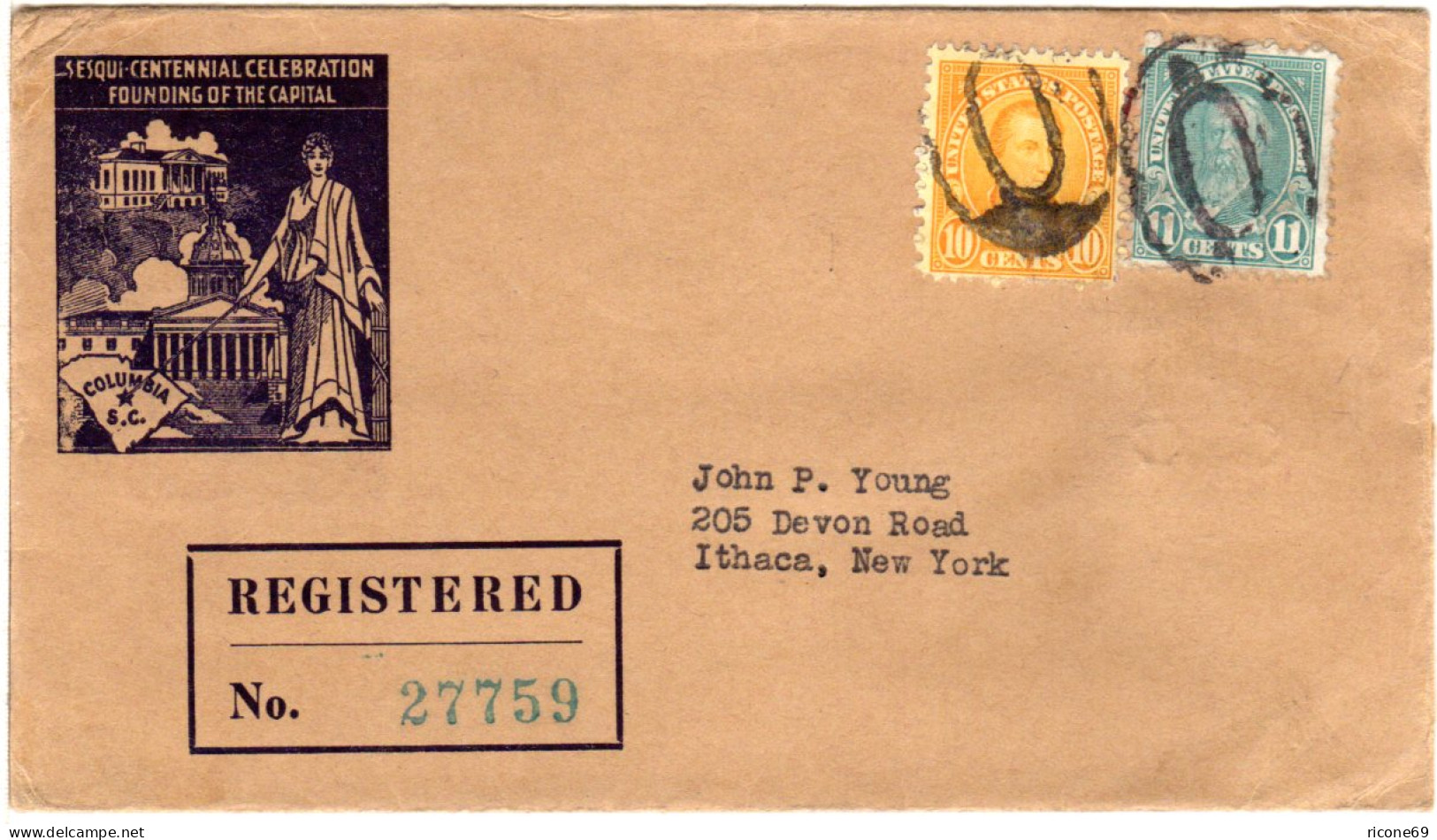 USA 1936, 10+11 C. Auf Illustriertem Founding The Capitol Einschreiben Brief - Autres & Non Classés