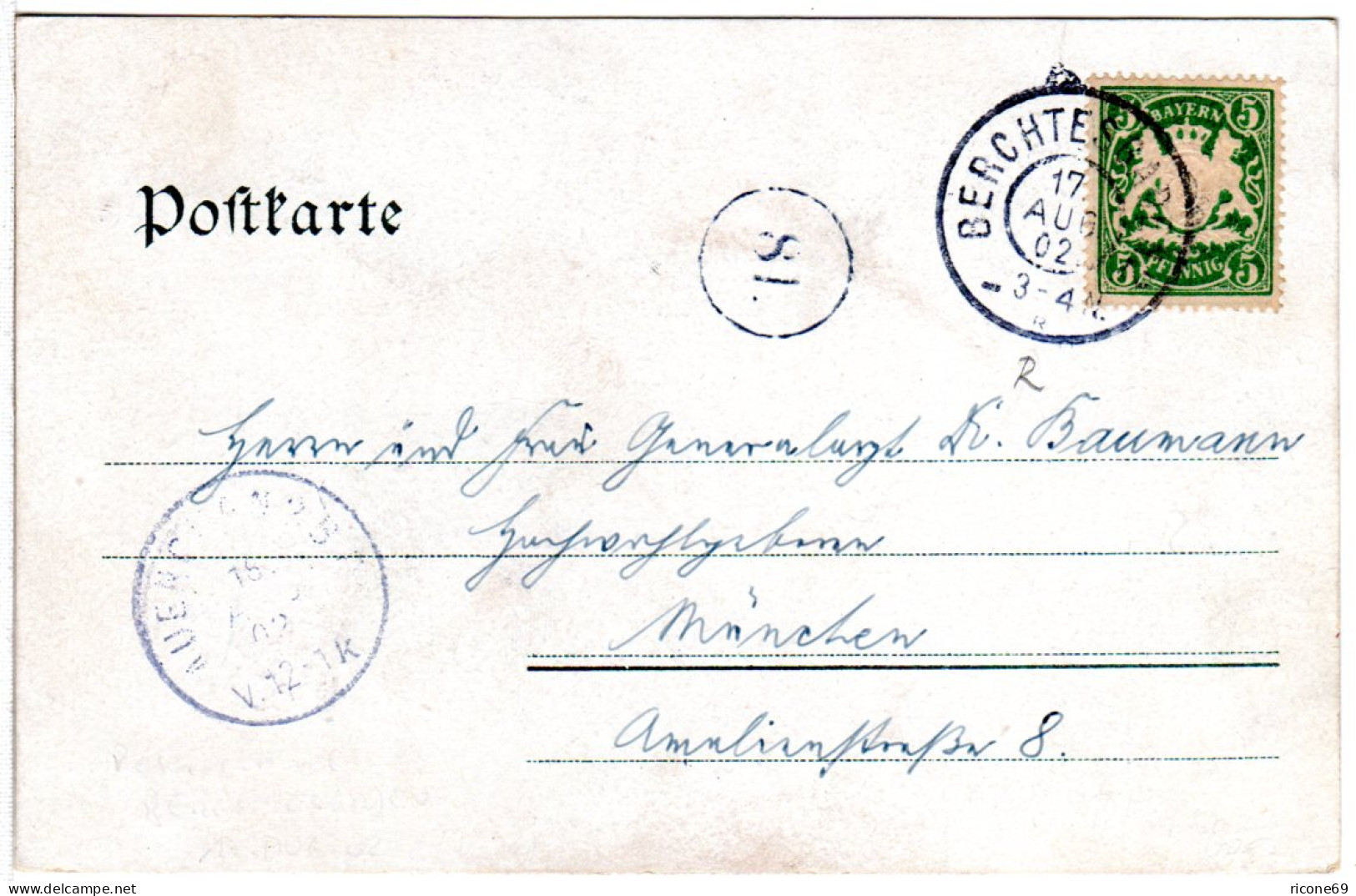 Bayern 1902, Reservestempel BERCHTESGADEN R Auf Farb-AK Felsenthor M. 5 Pf. - Lettres & Documents