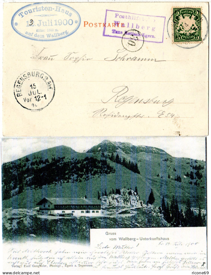 Bayern 1900, Posthilfstelle WALLBERG Taxe Rottach-Egern Auf AK M. 5 Pf - Brieven En Documenten