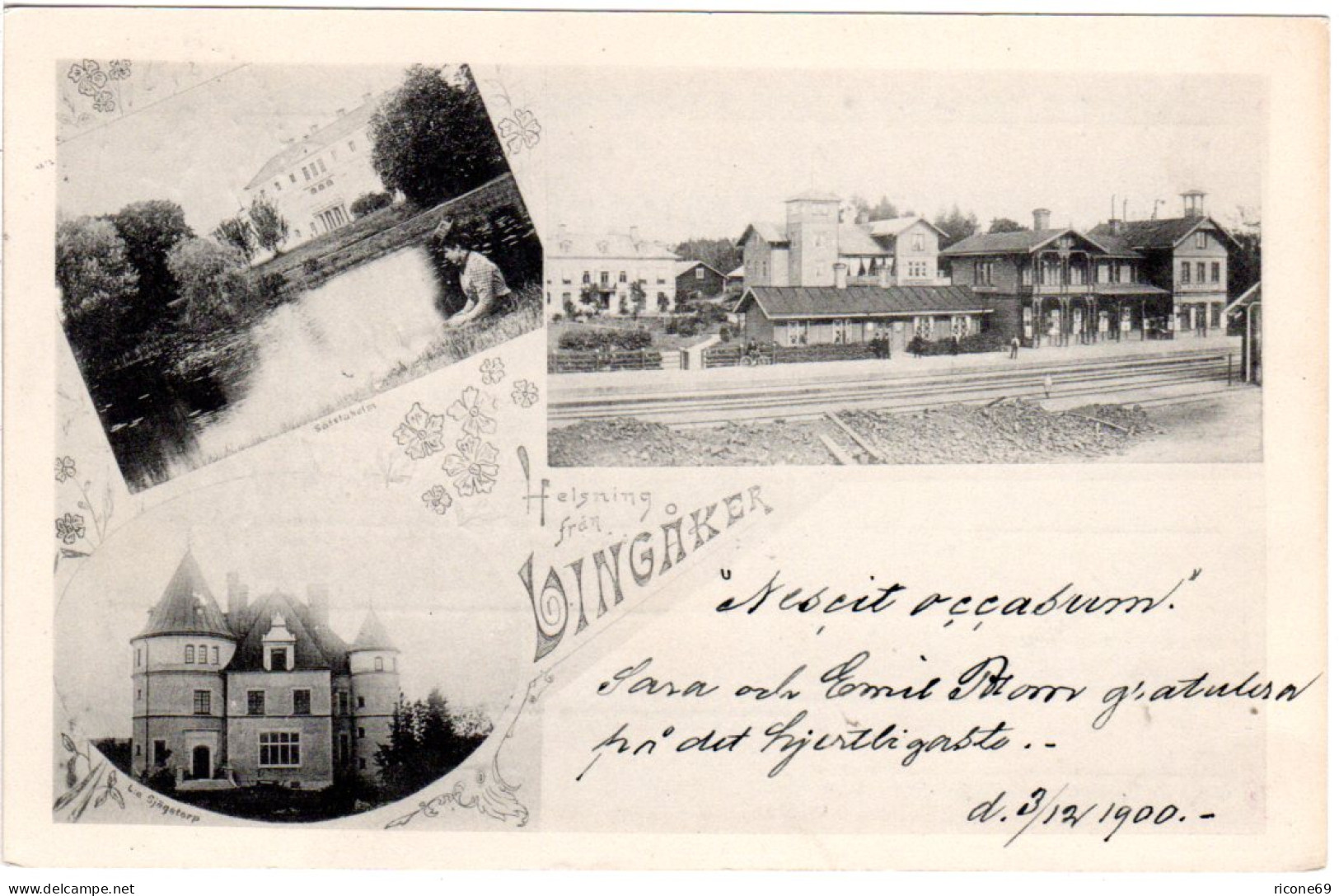 Schweden, Helsning Fran Lingaker With Railway Station, 1900 Gebr. Sw-AK - Autres & Non Classés
