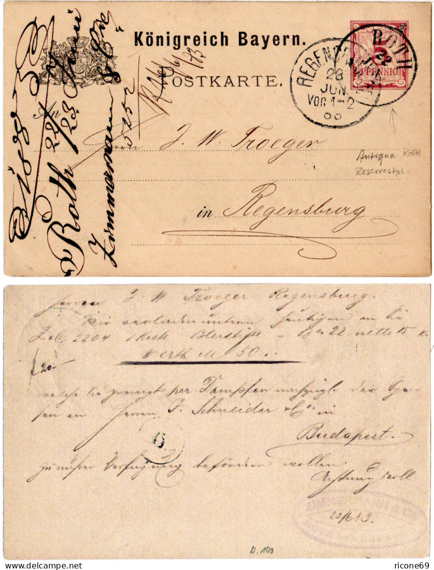 Bayern 1883, Reservestempel K1 ROTH In Antiqua Auf 5 Pf. Ganzsache (vgl. Helbig) - Cartas & Documentos