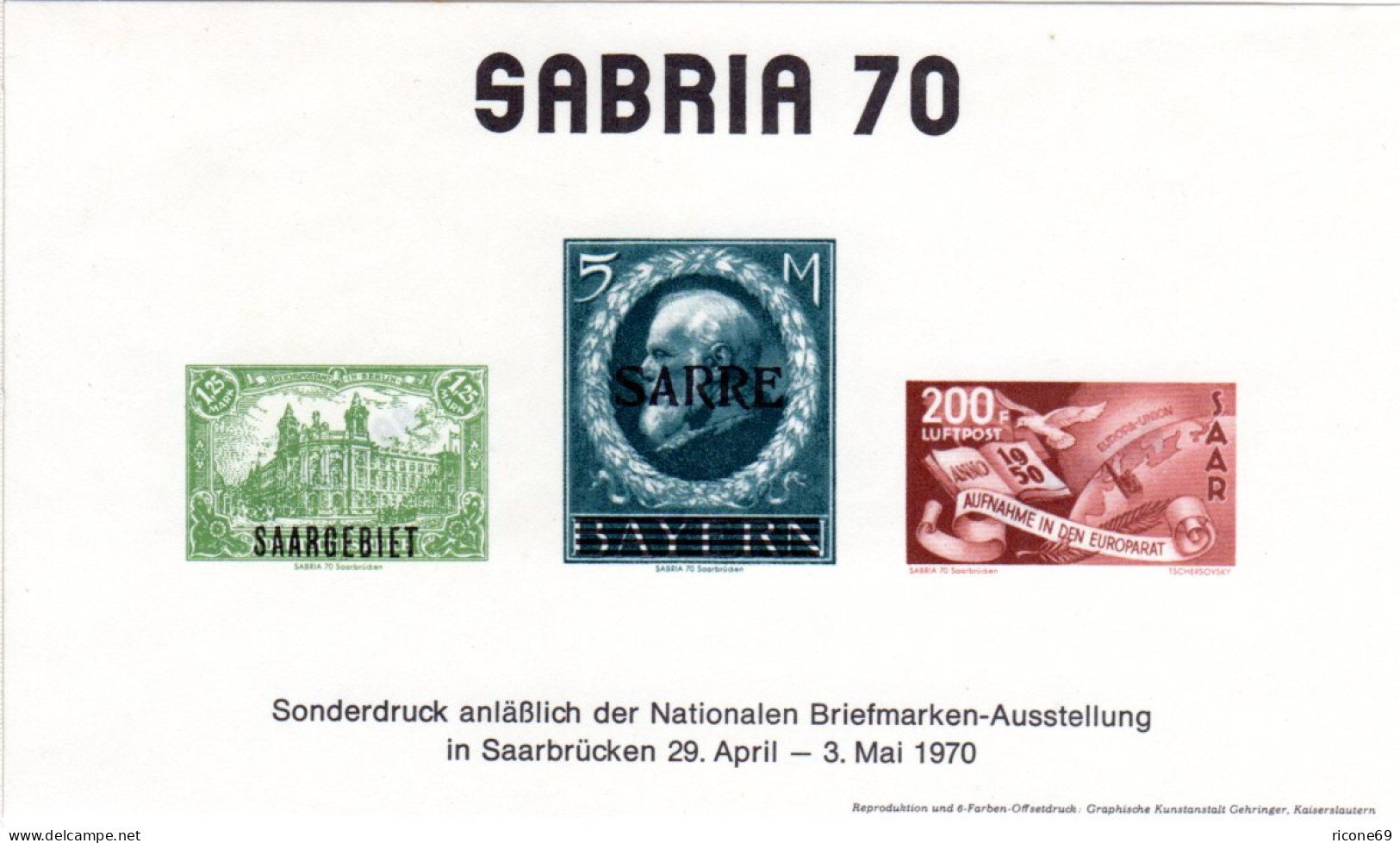 Saarbrücken, Erinnerungsblock M. Nachdruck V. 3 Saar Marken Zur Ausstellung 1970 - Filatelistische Tentoonstellingen