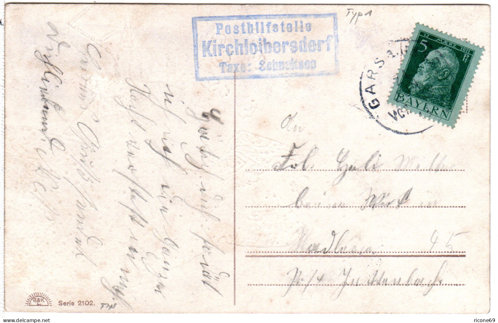 Bayern 1913, Posthilfstelle KIRCHLOIBERSDORF Taxe Schnaitsee Auf Karte M. 5 Pf. - Storia Postale