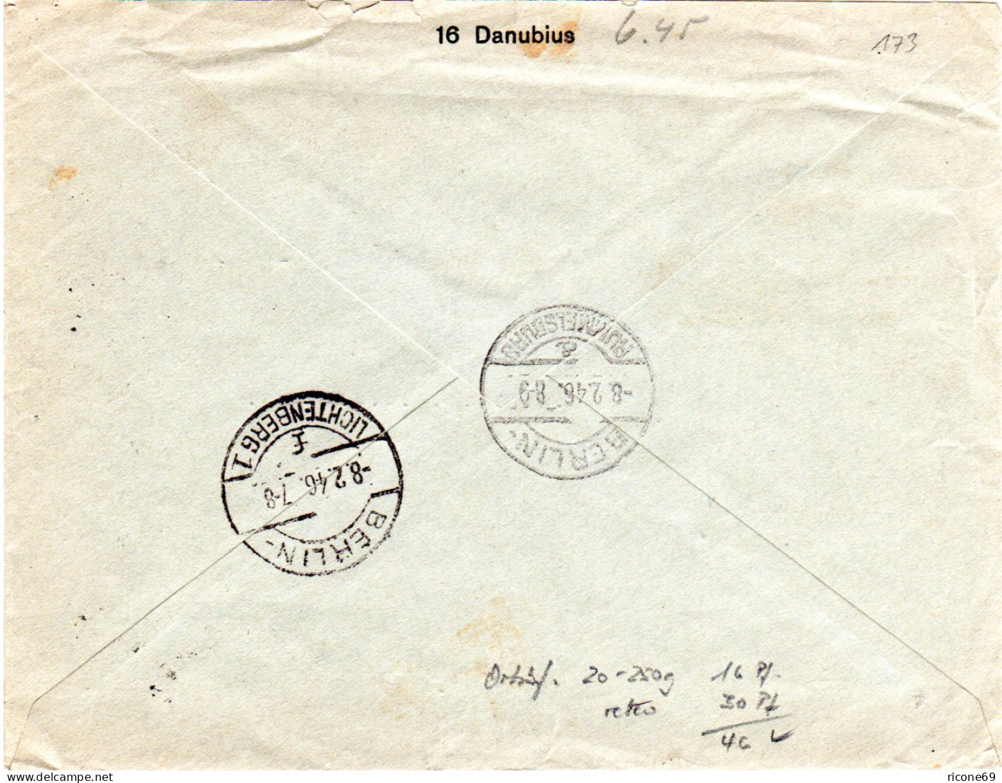 Berlin 1946, 5 Marken Auf Portorichtigem R-Doppel-Ortsbrief  - Brieven En Documenten